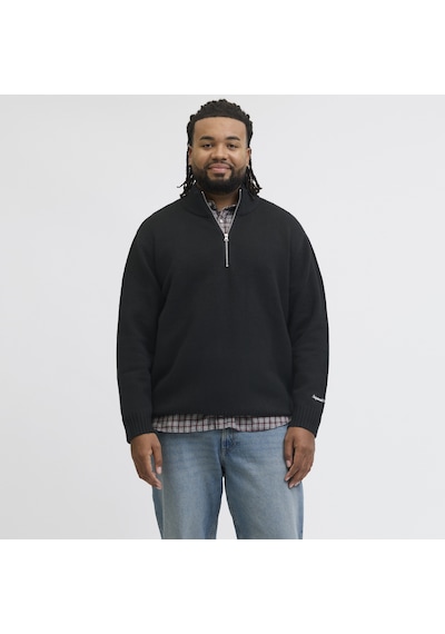 Jack & Jones Büyük Beden Nakis Detayli Loose Fit Triko Kazak - Norrebro - 12283385 Siyah