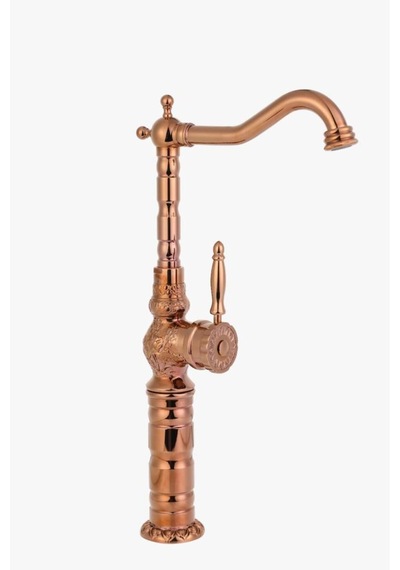 İsaoğlu Yapı Bakır Çanak Lavabo Bataryası Klasik Tasarım Vintage Bronz Batarya Musluk İşlemeli Armatür Bakır