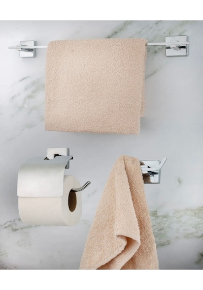 İsaoğlu Yapı Havluluk Tuvalet Kağıtlık İkili Bornozluk Komple Set Pirinç Paslanmaz Premium Banyo Seti Gümüş