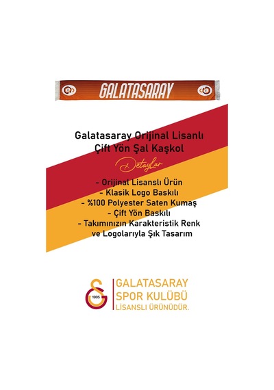 Galatasaray Lisanslı Şal Kaşkol Atkı Ve Premium Uçlu Kalem Set Aslan Baskılı Ahşap Kutulu Sarı - Kırmızı.