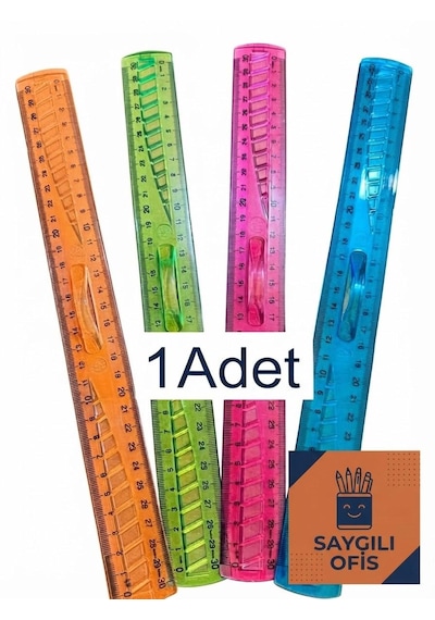 Saygılıofis Renkli Plastik Tutmalı Cetvel 30 Cm Ergonomik Şeffaf Çizim Cetveli Karışık Renkler 1 Adet Çok Renkli