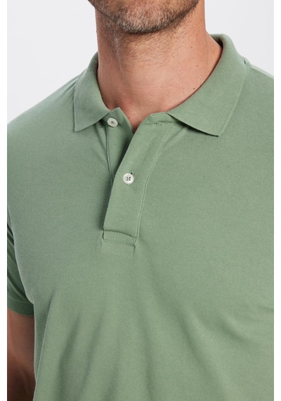 Tudors Erkek Slim Fit Dar Kesim Pamuklu Yumuşak Dokulu Serin Tutan Kumaş Düz Pike Haki Polo Yaka Tişört-31625 Açık Haki