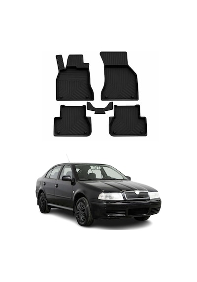 Skoda Octavia 1 1996-2004 Uyumlu 4d Havuzlu Paspas Kauçuk Siyah 5 Parça