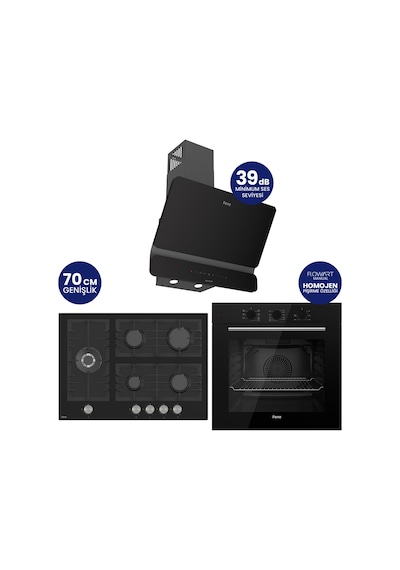Flowart Turbolu Silenart QBL62CS - BL135 - D080SA Siyah Cam Ankastre Set