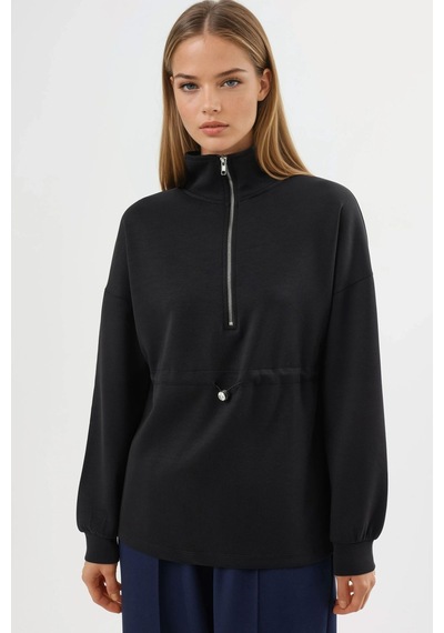Hiccup Busem Beli Ayarlanabilir Fermuarlı Yaka Sweatshirt Siyah