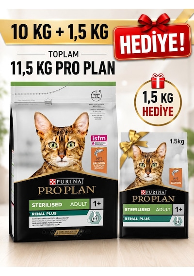 Purina Pro Plan Sterilised Renal Plus Somonlu Kısırlaştırılmış Kedi Maması 10 KG + 1500 G