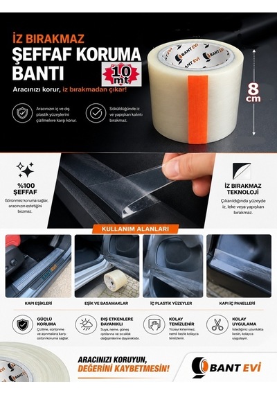 Şeffaf Koruma Bandı 8cmx10mt Araç Kapı Eşik Bandı İz Bırakmayan
