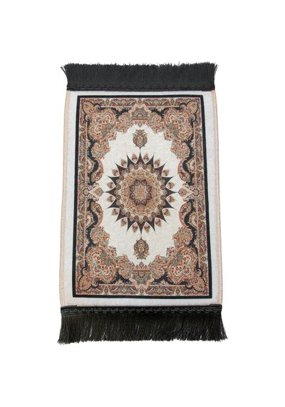 Mini Alın Seccadesi Kaymaz Taban Desenli Cep Tipi Seyahat Namaz Seccadesi - Krem / Kahve