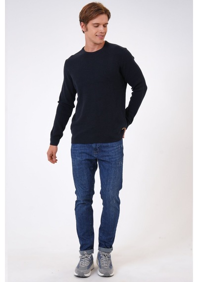 Back And Bond Siyah Regular Fit Jakarlı Pamuklu Bisiklet Yaka Triko-lacivert Lacivert