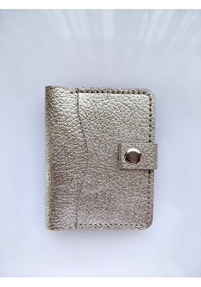 Luna Luster Deri 6 Bölmeli Parlak Gold Baskı Minimalist Krem Kartlık & Cüzdan Drc74