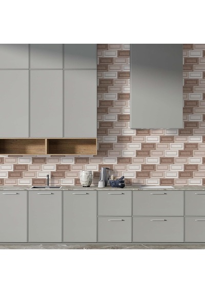 Kahverengi Ve Bej Tuğla Desenli Kendinden Yapışkanlı Duvar Kağıdı - Mutfak Ve Banyo Diğer