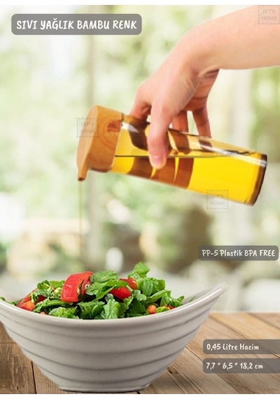 Bambu Renk Sıvı Yağdanlık Plastik Yağ Şişesi Dokunmatik Yağlık 0,45 Litre Bpa Free Şeffaf