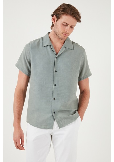 Buratti Keten Görünümlü Kısa Kollu Apaş Yaka Regular Fit Erkek Gömlek Cf23S116775 Mint