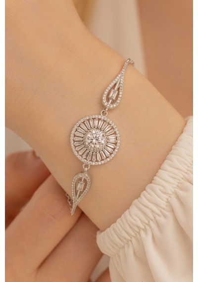 Osmanlı Gümüş Rose Gold Baget Taşlı Kadın Bileklik