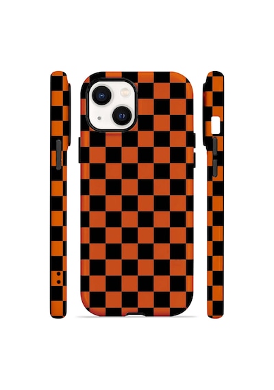 Velvoria Valestra Orange Checkerboard Apple iPhone Uyumlu 14 Darbe Korumalı Kılıf Valestra Select - Orange Checkerboard