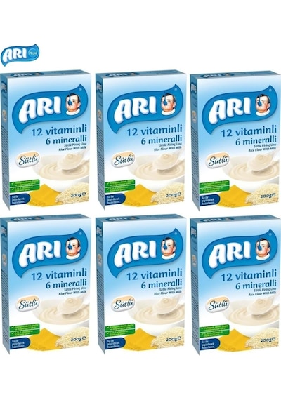 Arı Mama Pirinç Unu 200gr Sütlü 12 Vitaminli 6 Mineralli 6 Lı Set