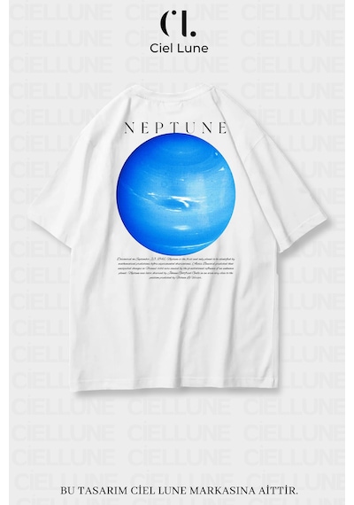Nevermind Unisex Kadın Erkek Neptün Baskılı Özel Tasarım Oversize Beyaz