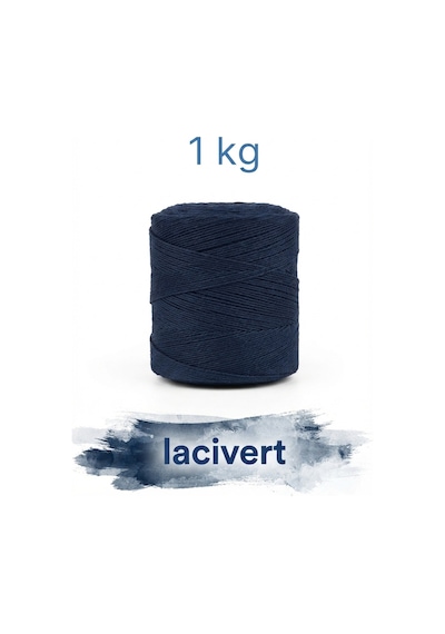 1 Kg Pamuklu El Örgü İpi Runner İpi- Amigurumi Koton İp Punch İpi Motif Lacivert Renk