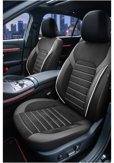 Alcantara Serisi Lüks Üniversal Oto Koltuk Kılıfı - 5 Kotuk Tam Set Beyaz
