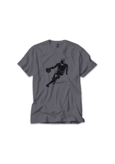 Basketball Hoop Siluet Gri Tişört