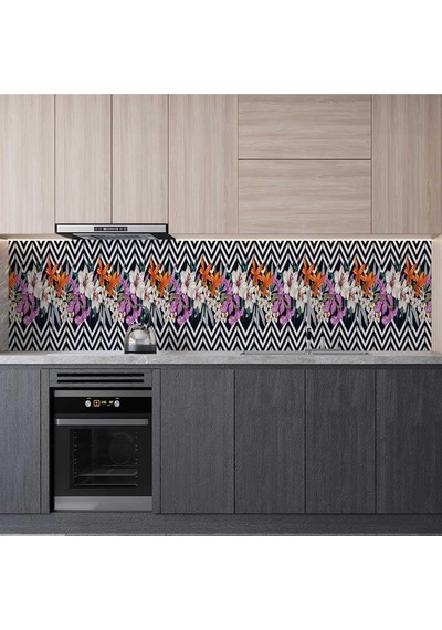 Tezgah Arası Folyo Kaplama Folyosu Çizim Çiçekler 60x200 Cm Diğer