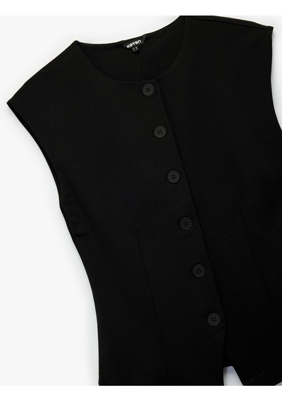 Koton Düğmeli Slim Fit Bisiklet Yaka Yelek Siyah 6wak30128ek Siyah