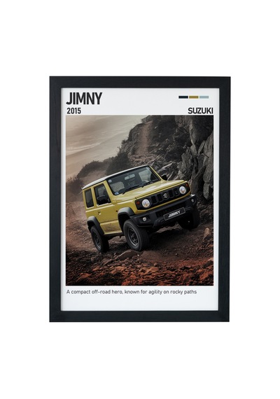 Suzuki Jimny Ahşap Çerçeveli Poster Tablo Kompakt Off-road Siyah