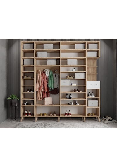 Açelya Portmanto Vestiyer Meşe Beyaz  M9-208 cm