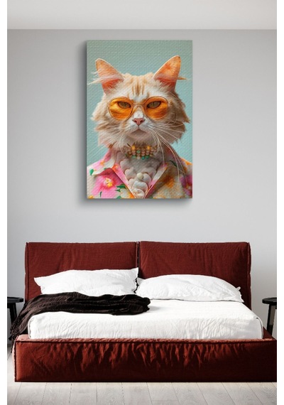 Modernist Kıyafet Giymiş Kedi Yağlı Kanvas Tablo