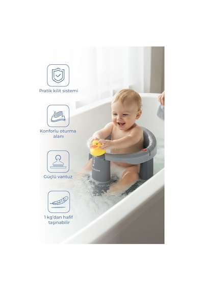 Babyjem - Önden Açılır Banyo & Mama Oturağı Gri