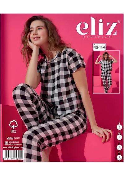 Eliz 7001-15-kp Pamuk Ekose Kısa Kol Kadın Pijama Takımı Çok Renkli