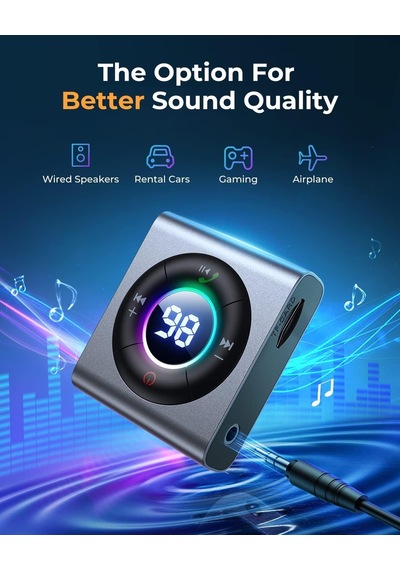 Bluetooth 5.3 Transmitter And Receiver 2 İn 1 Led Screen & Enhanced Dual Mics Wireless Audio Adapter For Car/tv/home Stereo/headphone/speaker/airplane/boat/gym, Aux Bluetooth Adapter