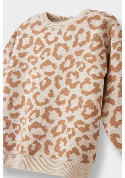 Defacto Kız Bebek Bisiklet Yaka Leopar Desenli Kazak F2602a525wnbg744 Bej