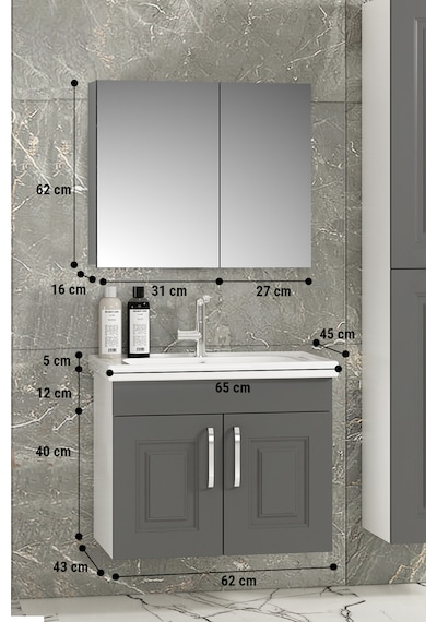 Salkım 65 Cm Beyaz-füme Balon Mdf Seramik Lavabolu Asma Banyo Dolabı Takımı Beyaz - Füme Salkım 65 Cm Beyaz-füme Balon Mdf Seramik Lavabolu Asma Banyo Dolabı Takımı Beyaz - Füme