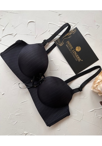 Jennifer Balensiz Push-up Destekli Lazer Kesim Dikişsiz Önden Bağ Siyah