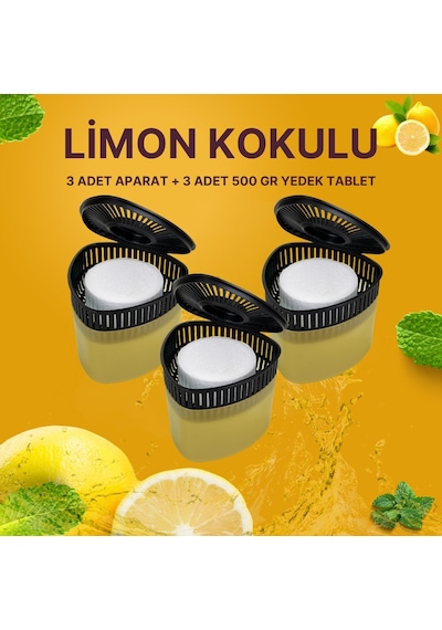 3 Adet 500gr - Limon - Nem Alıcılı Ve Rutubet Giderici Aparat Üçgen Tablet Dahil
