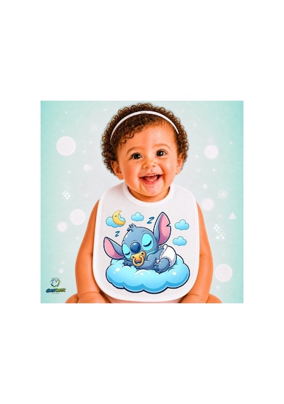 Stitch Keten Bebek Mama Önlüğü Yumuşak - Emici - Yıkanabilir - Özel Tasarım P177 Çok Renkli