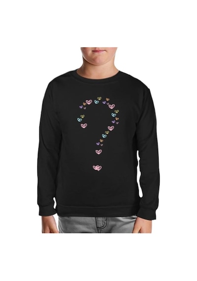 Lord Tshirt Kalp Soru Işareti Siyah Çocuk Sweatshirt Siyah