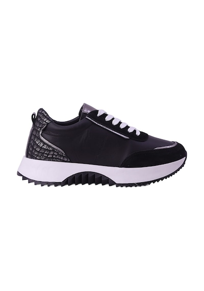 Hobby Ayakkabı Hobby Kadın Hakiki Deri Leopar Detaylı Kalın Tabanlı Sneaker Ayak Siyah