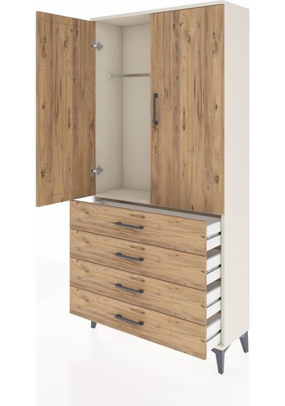 Arges Dolap Tek Raflı 4 Çekmeceli Tek Askılı 88x30x182 Aytaşı... Aytaşı