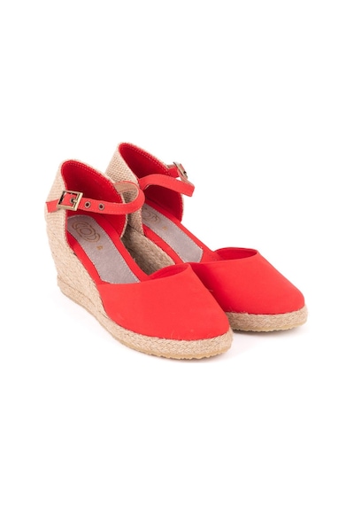 Star Tombis Gerçek Elişi Hasır Dolgu Topuk Keten Hasır Kadın Espadril Handmade Kırmızı