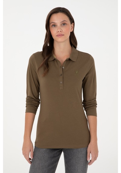 U.S. Polo Assn. Kadın Haki Basic Polo Yaka Sweatshirt 50289541-VR027