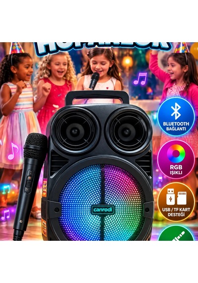 Kablosuz Karaoke Hoparlör 6.5 İnç Mikrofonlu Rgb Işıklı Bluetooth Speaker Usb Tf Kart Aux Destekli