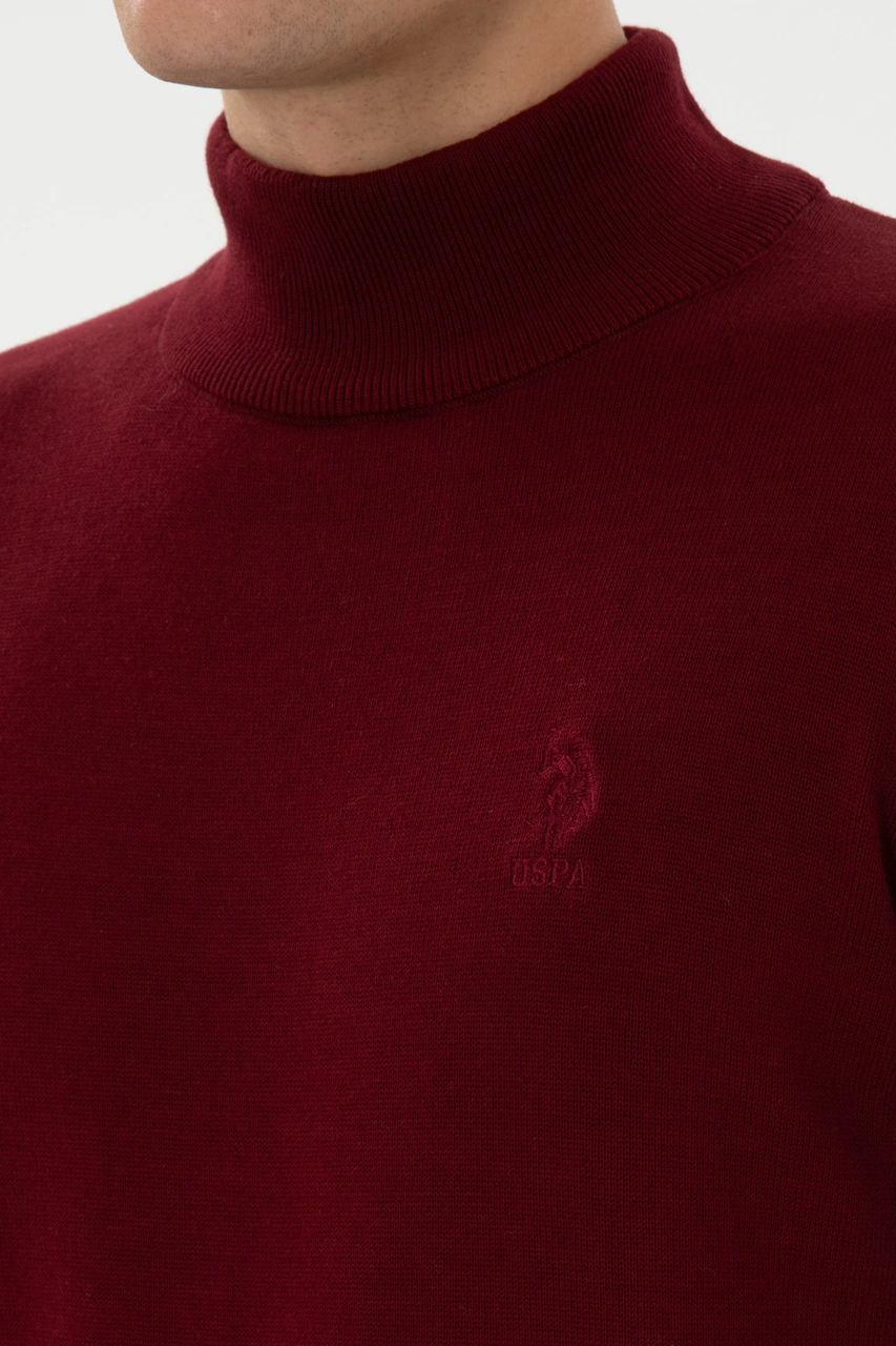 U.S. Polo Assn. Erkek Slim Fit Yarım Boğazlı Bordo Basic Kazak 50307783-VR014