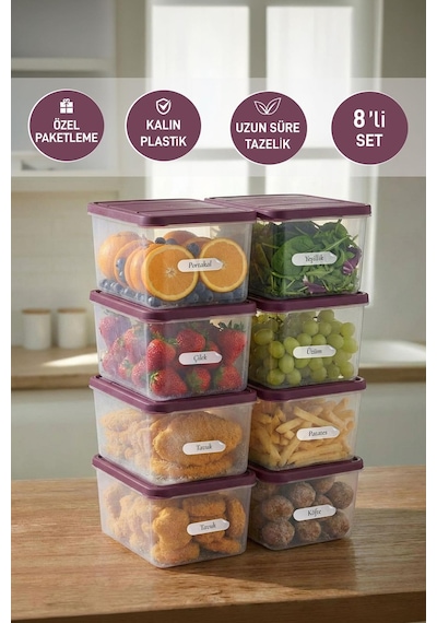 Selka Home 8 Adet Derin 1 Lt. Nora Organizer Buzdolabı Buzluk Düzenleyici Saklama Kabı