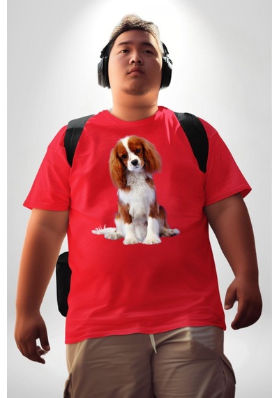 Angemiel Cavalier King Charles Spaniel Kırmızı Büyük Beden Erkek Kadın Unisex Basic Ön Baskılı Tişört Kırmızı
