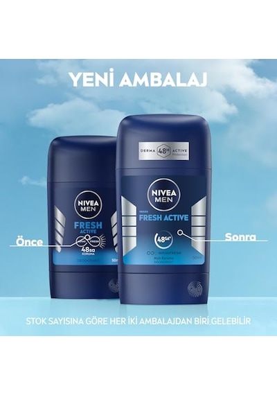 Men Erkek Stick Deodorant Fresh Active 50 Ml, Ter Ve Ter Kokusuna Karşı 48 Saat Deodorant Koruması, Okyanus Özleri,a