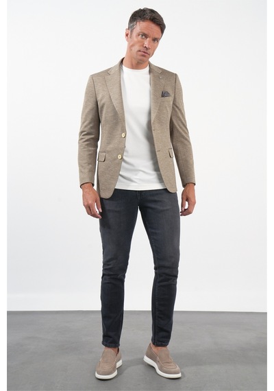 İmza Bej Mono Yaka Örme 6 Drop Slim Fit Ceket 1002260152