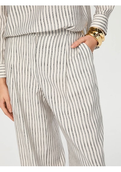 Faik Sönmez Wide Leg Fit Çizgili Dokuma Pantolon S26pnt019 Us26pnt01973 Ekru