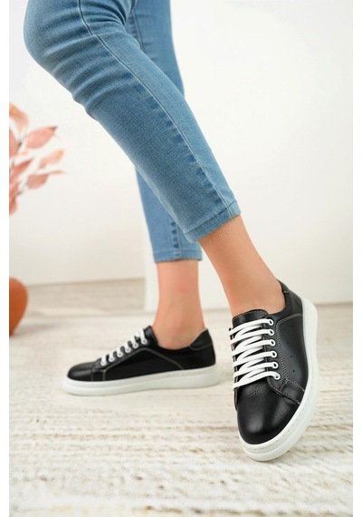 Nesil Shoes Syg P55 Siyah Hakiki Deri Kadın Ayakkabı-siyah Siyah